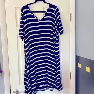 Blue and white striped dress